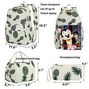 Bookbag School Backpack Girls Cute Schoolbag for 15 inch Laptop backpack set (Beige A002 Green pineapple)