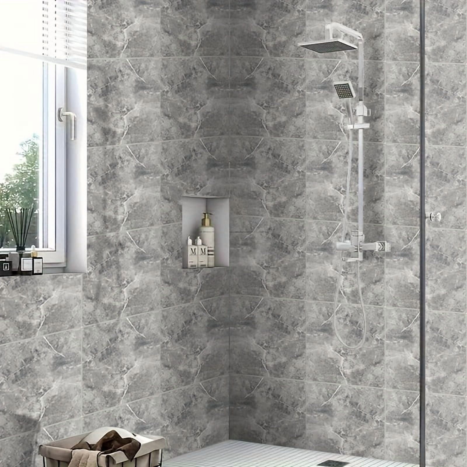 30PCS Marble Peel & Stick Backsplash Wall Tiles, Peel Stick Tile, PVC Foam Wall Panels for Kitchen,Bathroom,Living Room - Silver&Gray