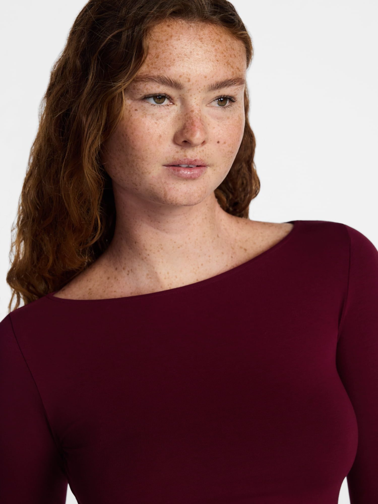 No Boundaries Cotton Stretch Jersey Boat Neck Shirt with Long Sleeves, Women's XS-XXXL