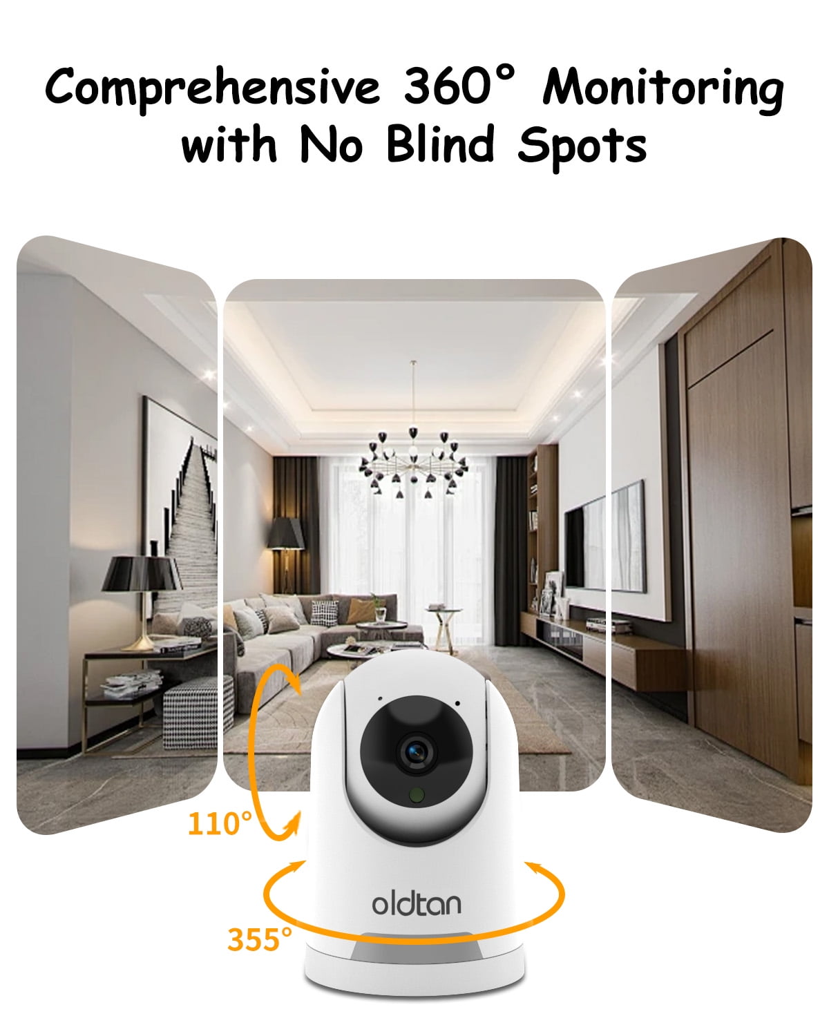 Oldtan WiFi Security Indoor Camera - 2.5K HD Baby Monitor for Home, 2-Way Audio, Auto Tracking