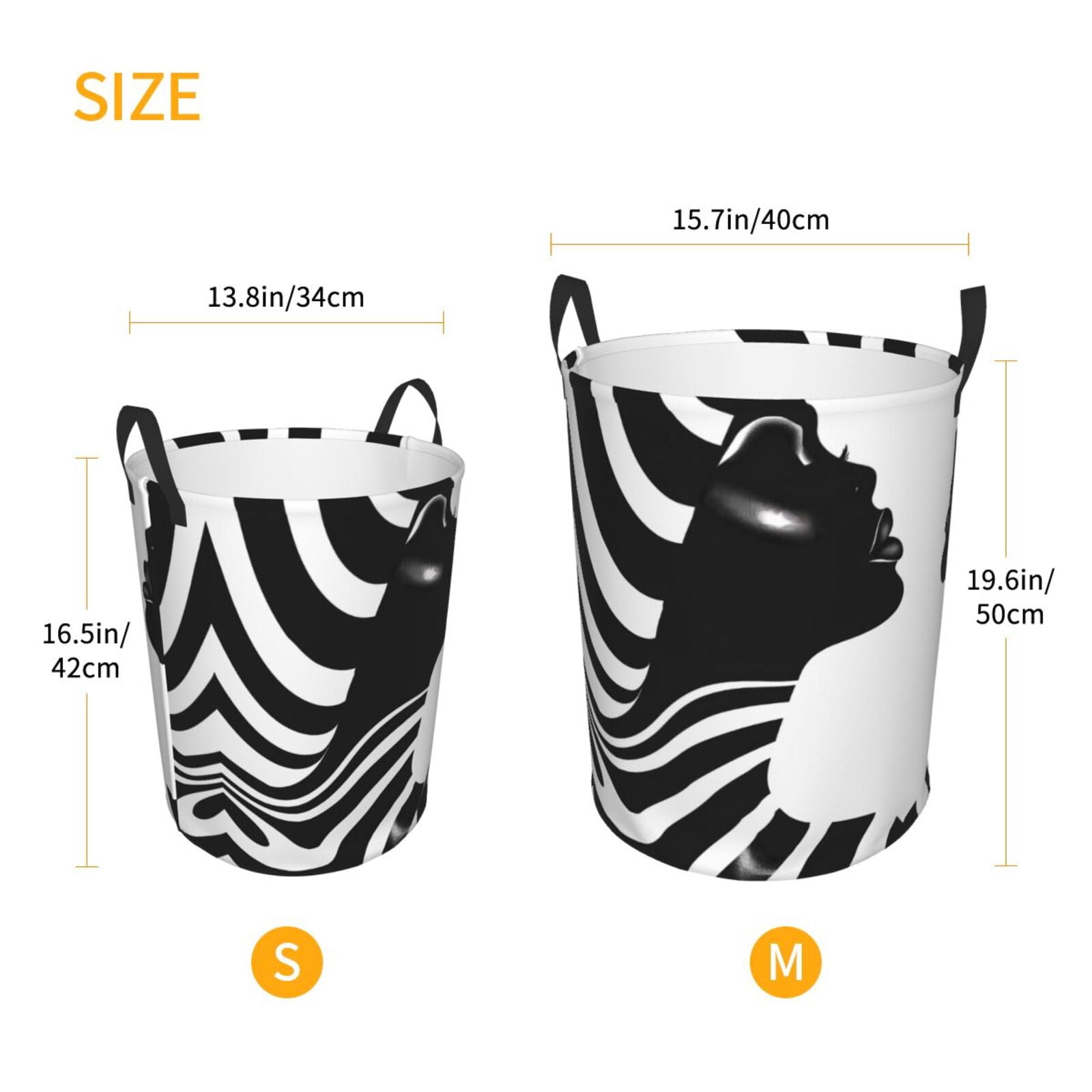 Large Laundry Basket with Handles - Abstract Monochrome Profile Kids Baby Dirty Clothes Laundry Hamper for Bedroom Aesthetic