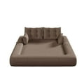 thumbnail image 4 of Miniyam 79" Foldable Sofa Bed for Living Room, Brown Lazy Sofa Couch with Pillows, 3-in-1 Teddy Fabric Foam-Filled Human Dog Bed for Guest Bed, Playroom Sleeper, 4 of 8