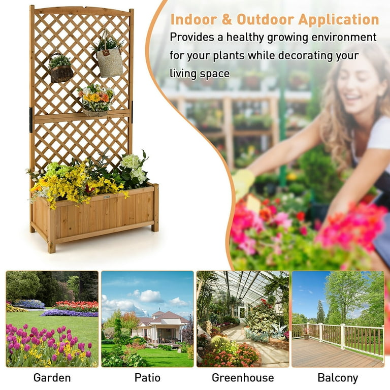 Gymax Wood Outdoor Box Standing Raised Garden Bed w/ Metal Gymax Wood Outdoor Box Standing Raised Garden Bed w/ Metal