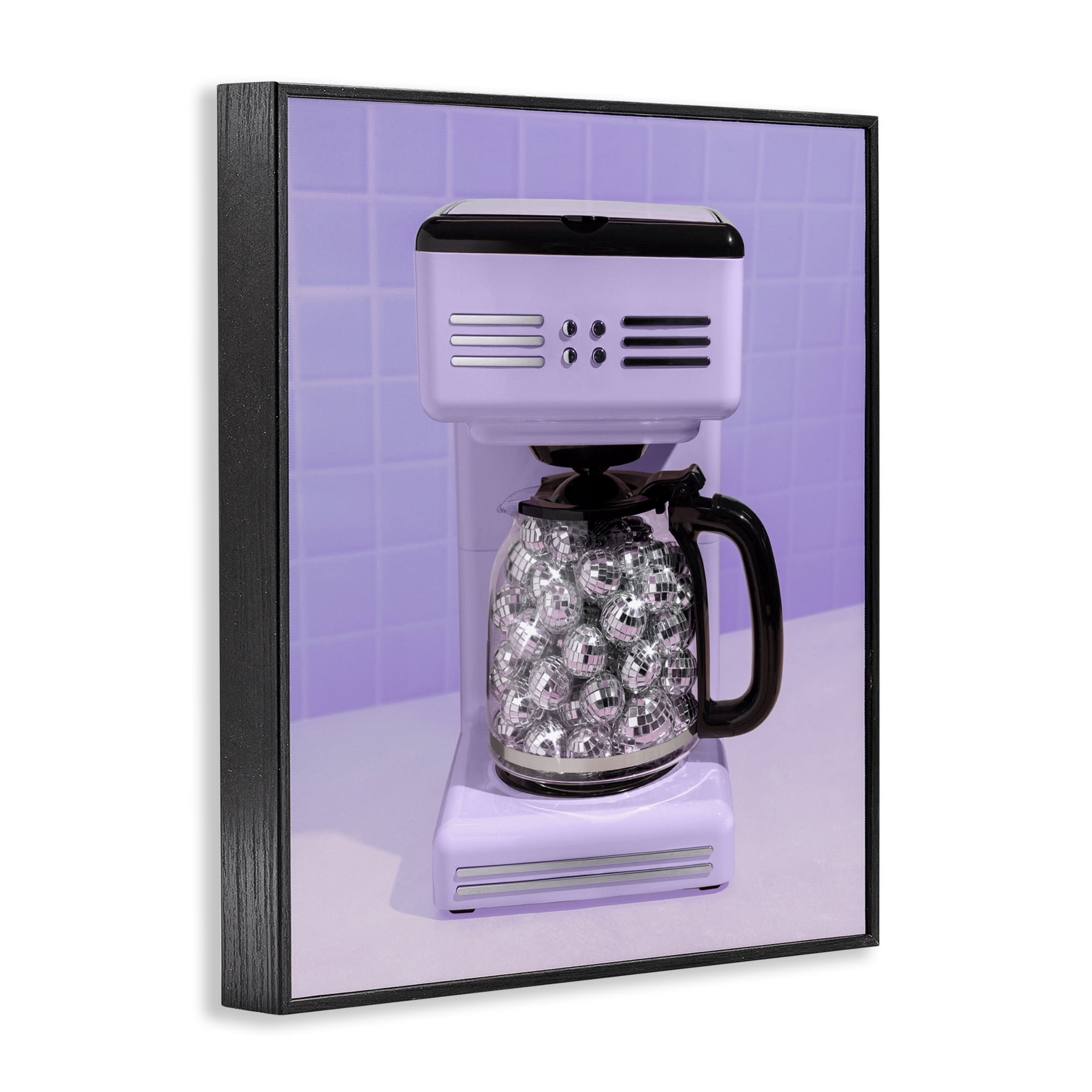 Stupell Industries Disco Coffee Maker over Purple Black Framed Giclee Art, design by LISH Creative