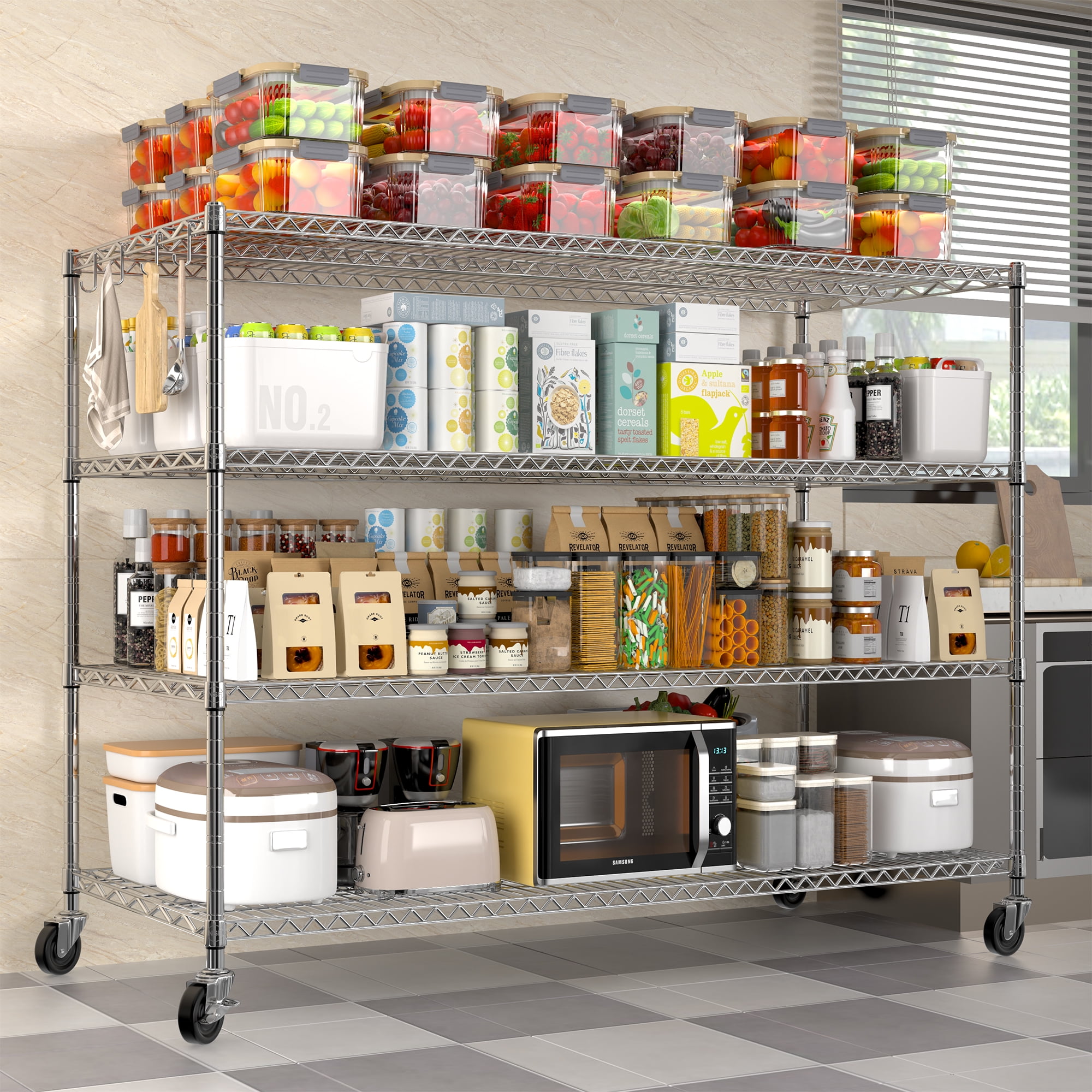 TrumanPick 4-Tier Garage Shelving Unit, 55.5"W x 24"D x 76"H NSF Wire Shelf Metal Large Storage Shelves, Heavy Duty Adjustable Wire Rack 2400 LBS Capacity, Chrome
