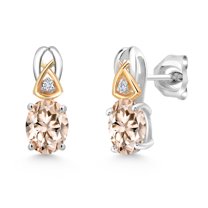 Gem Stone King 2.02 Ct Peach Morganite G/H Lab Grown Diamond 925 Silver and 10K Yellow Gold Earrings