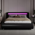 Amolife Queen Size Upholstered Platform Bed Frame with LED Lights, WaveLike Curve Design, Black