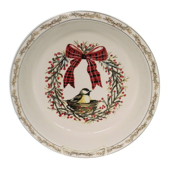 Tabletop Birds & Berries Pie Dish Stoneware Holiday Gathering Xm0379