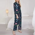 thumbnail image 4 of Kll Colorful Flowers Print Women'S Long Sleeve Pajamas With Pants Sleepwear Loungewear 2 Set-Medium, 4 of 9