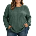thumbnail image 5 of LEKWK Plus Size Tops for Women Long Sleeve Crewneck Oversized Tops Ribbed Knit Loose Fit Warm Cozy Lounge Fall Winter Outfits Army Green XXL, 5 of 9