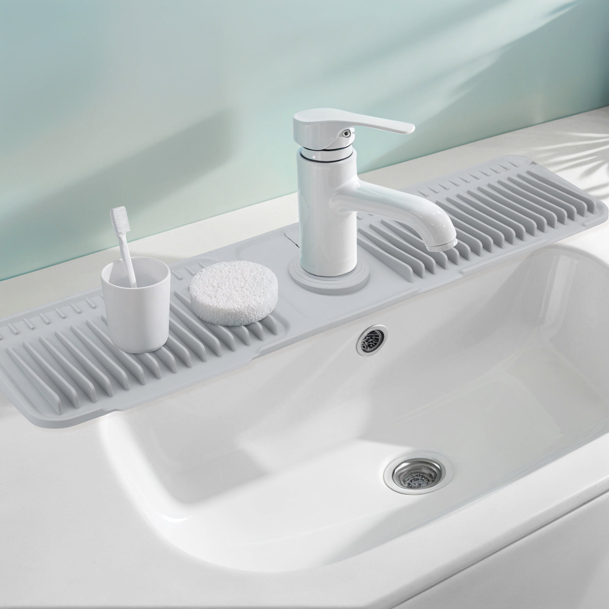 Unique Bargains Sink Splash Guard Mat with Adjustable Button Gray 24.0*5.5*0.8 inch