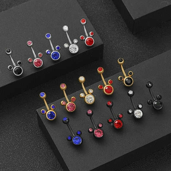 Racing Butterfly Temperament Jewelry Titanium Steel Mickey Diamond Inlay Navel Nail Belly Rings