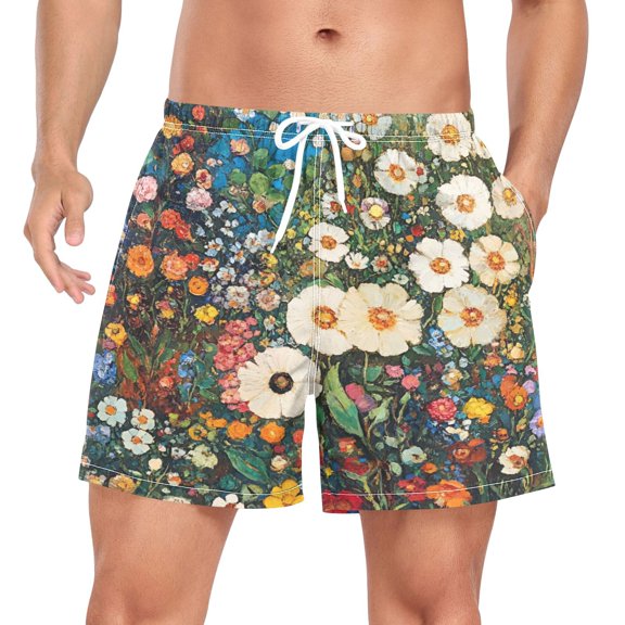 FORMRS Mens Swim Trunks Mesh Liner Quick Dry Casual Beach Board Shorts with Pockets, Sizes S-2XL, Floral Garden