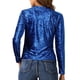 thumbnail image 3 of INSPIRAR CHIC Blusas de Terciopelo para Mujeres Cuello Redondo de Manga Larga Camiseta Casual L Azul Real, 3 of 6