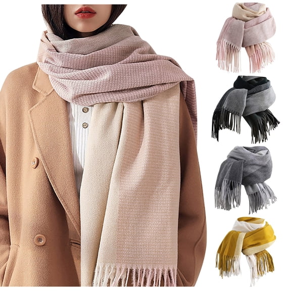 Ljudmp Womens Fall Winter Scarf Tassel Plaid Scarf Warm Soft Chunky Large Blanket Wrap Shawl Scarves Cold-weather Neck Wrapping Head Scarf Neck Cover Black