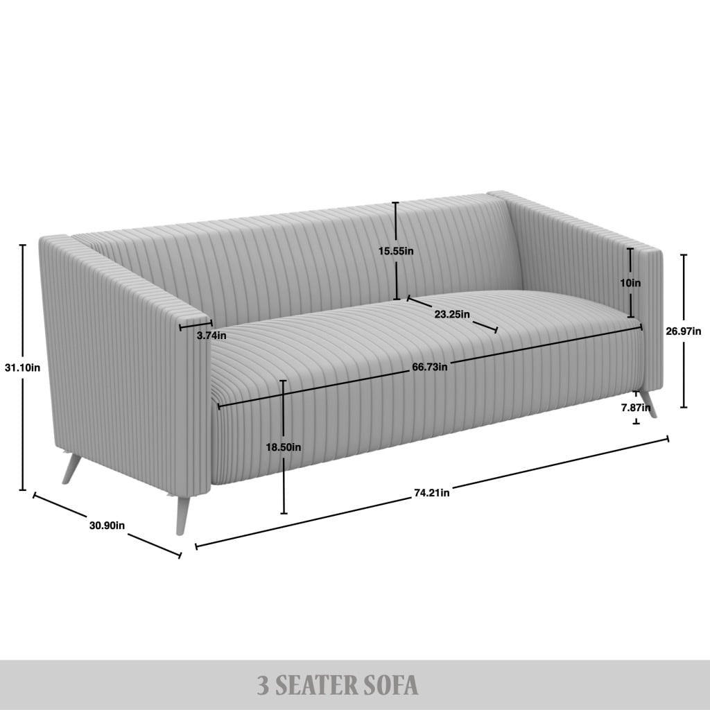 Castle Place Luxurious Corduroy Velvet Upholstered Sofa, Grey