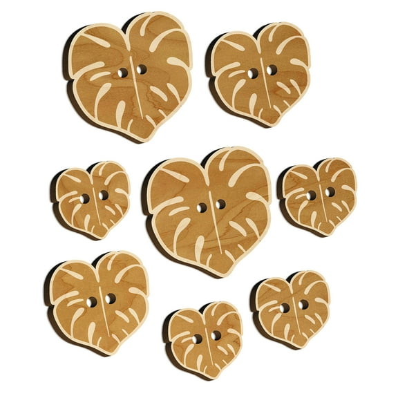 Monstera Leaf Swiss Cheese Plant Wood Buttons for Crochet Knitting Sewing DIY Craft - 1.00 Inch Medium (7pcs)
