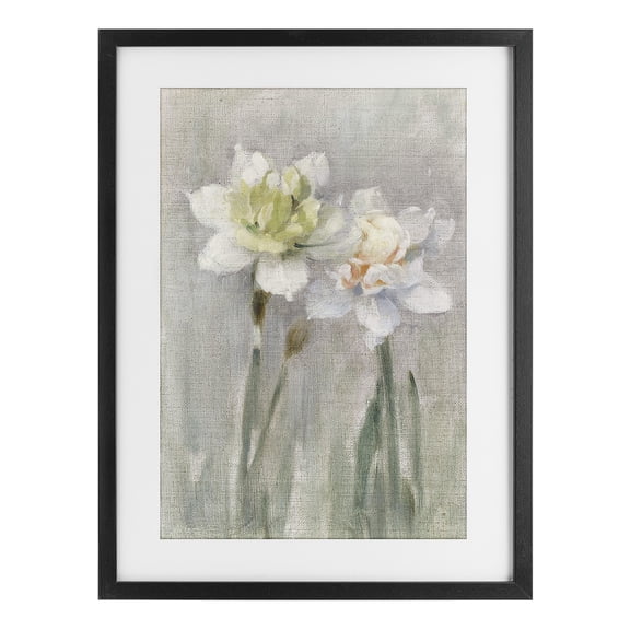 Stupell Industries Twin White Daffodils Black Framed Print Under Glass, design by Stellar Design Studio