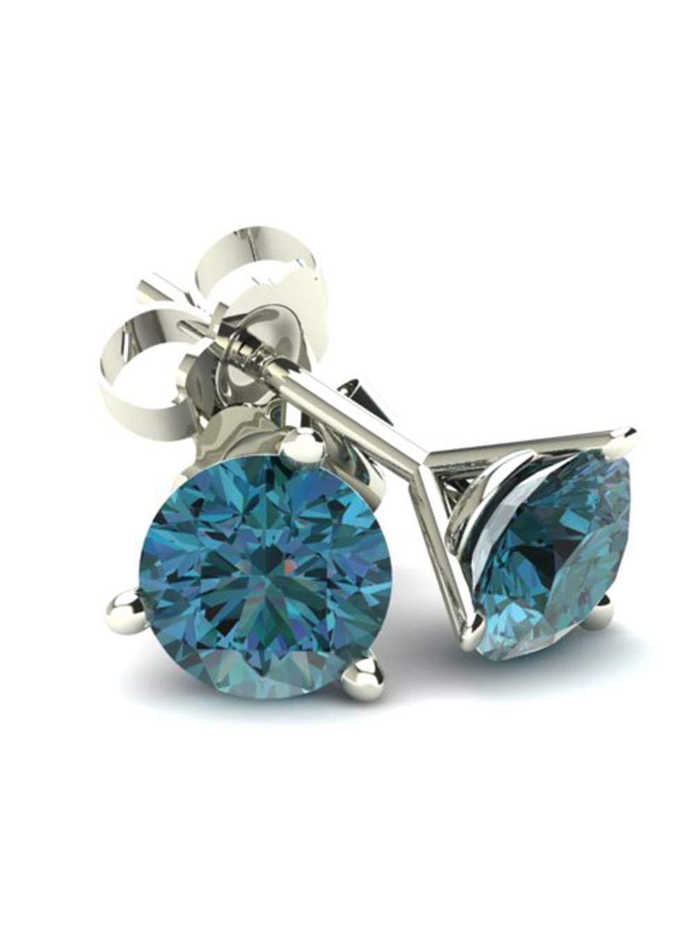 Pompeii3 .75Ct Round Brilliant Cut Heat Treated Blue Diamond Stud