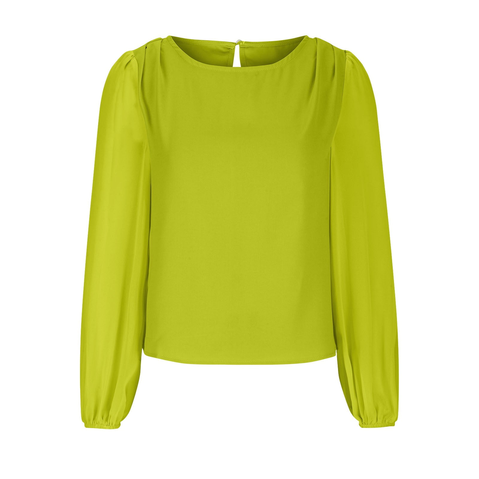 Timegard Hauts pour Femmes en Chiffon à Manches Longues Bouffantes Col Rond Froncé Dos Boutonné T-Shirts Décontractés Amples