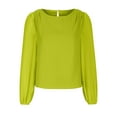 thumbnail image 1 of Timegard Womens Tops Chiffon Puff Long Sleeve Crewneck Ruched Back Button Tee Shirts Casual Loose Tops, 1 of 4