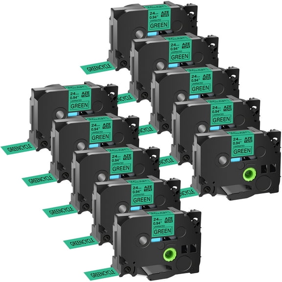GREENCYCLE 10PK Compatible for Brother P-touch Black on Green 24mm TZ TZe TZe-751 TZ-751 TZ751 TZe751 Laminated Label Tape