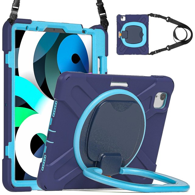 Funda a juego para iPad Air4 de 10,9 pulgadas con correa para el hombro, soporte de anilla ajustable grande, portalápices y protección contra golpes.