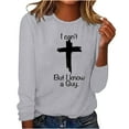 thumbnail image 2 of QUNYINEY Crew Neck Shirts for Women Trendy Jesus Cross Casual Gray Long Sleeve Tops Drop Shoulder Pullover Loose T-Shirts, 2 of 4