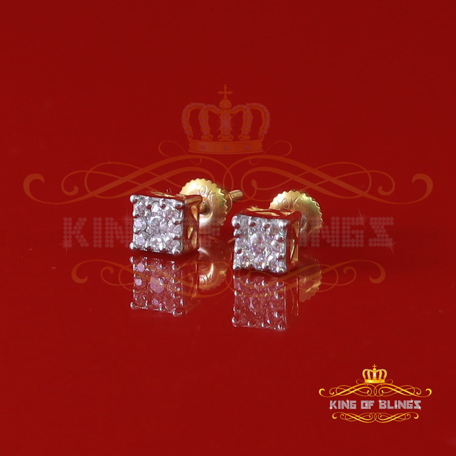 10k Real Yellow Gold 0.25ct Vvs 'D' Color Real Moissanite Stud Square Earrings