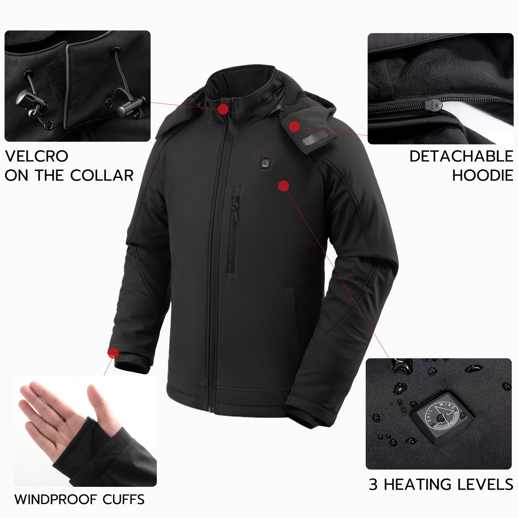Buy SAILWIND Men's Soft Shell Heated Jacket with Detachable Hood