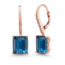 Gem Stone King 15.10 Ct London Blue Topaz White Diamond 18K Rose Gold Plated Silver Earrings