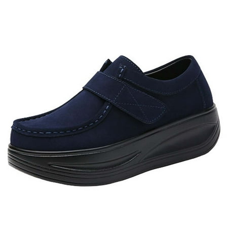 

Stamzod Summer Savings Clearance Women s Fashion Wedge Round-Toe Lightweight Soft Walking Shoes Casual Sneakers Blue 36