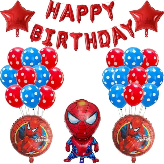 BCD-PRO Birthday Balloons and Banner Spider-Man Theme Party Decorations, 28 Piece Set, 30 Inch