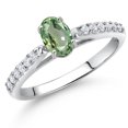 thumbnail image 2 of Gem Stone King 10K White Gold Green Sapphire and White Lab Grown Diamond Engagement Ring for Women (0.73 Cttw, Oval 6X4MM, Gemstone September Birthstone, Size 7), 2 of 4