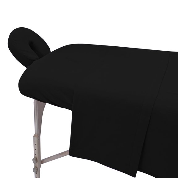 Body Works Linen Luxury Cotton Massage Table Cover Set w/Fitted & Flat Sheet, Black (3 Piece)