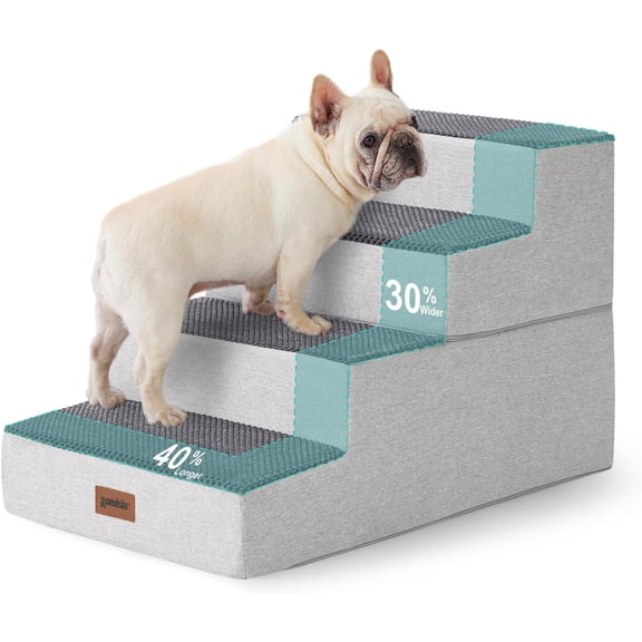 Dog Stairs for Large Dogs - Extra Wide Pet Stairs 2 in 1 with Zippers Suitable for Couch and Bed, 35D Foam Dog Steps with Non Slip Bottom Grey 4 Steps, Grey