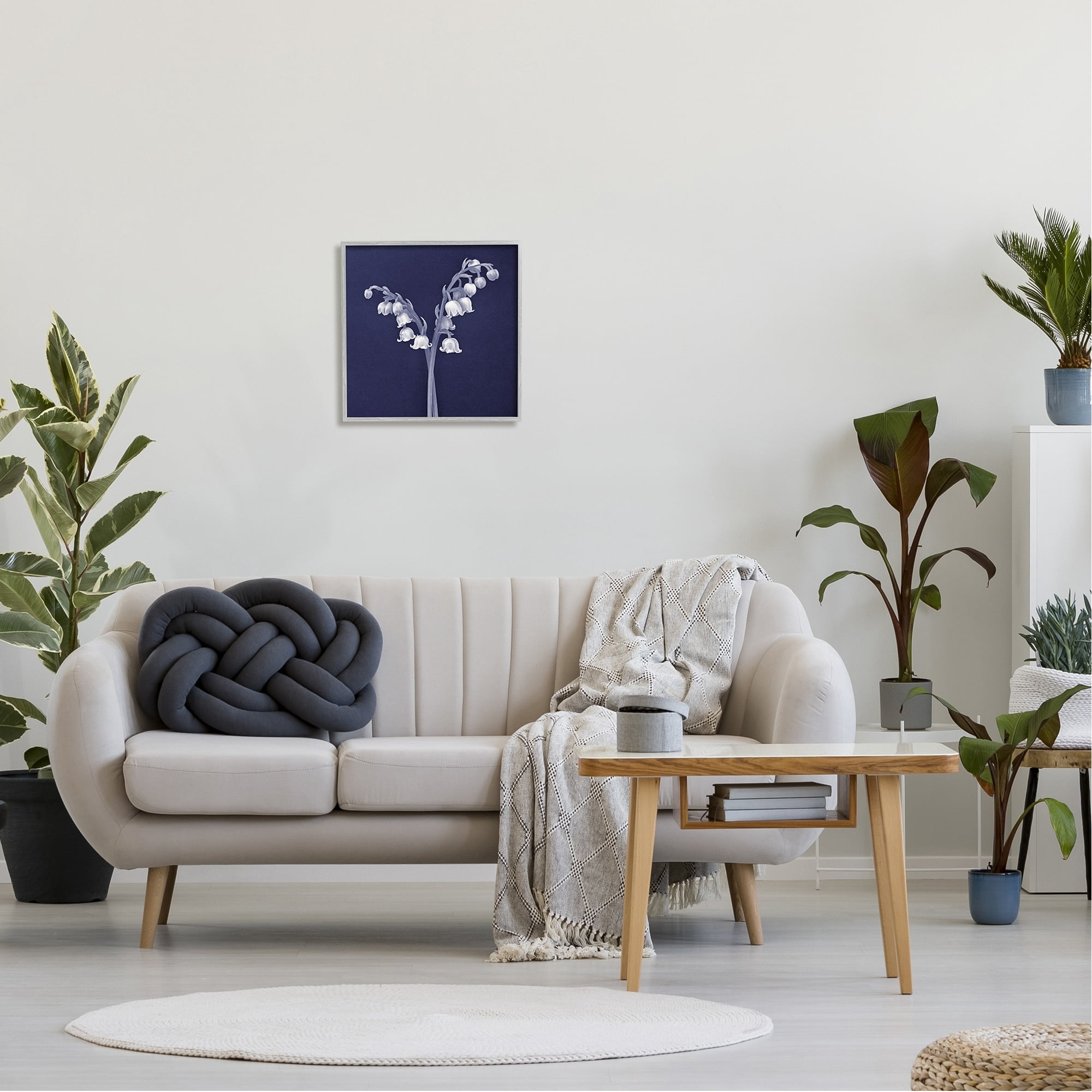 Stupell Industries Lily of Valley White Drooping Blooms Illustration Painting Gray Framed Art Print Wall Art, Design by Graffitee Studios