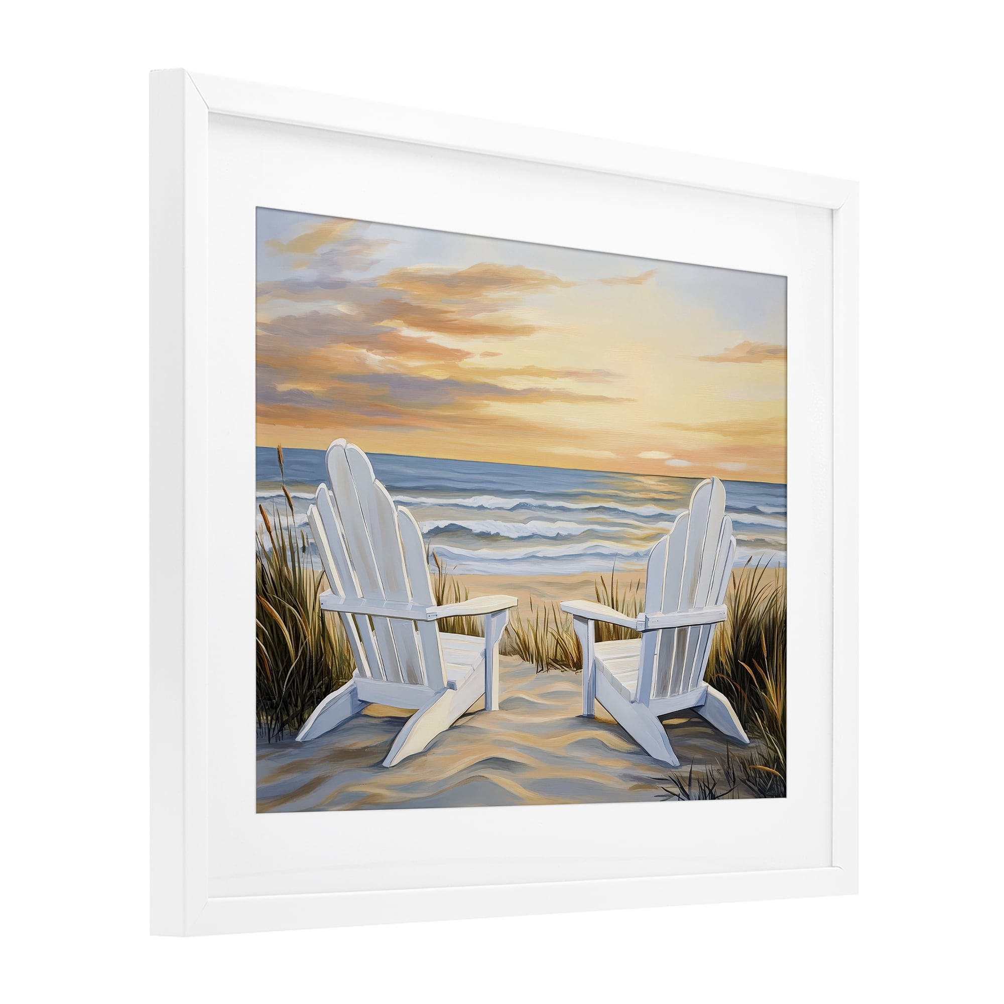 Stupell Industries Wave Watching Spot at Sunset White Framed Print Under Glass, design by Petal Prints Design