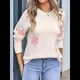 thumbnail image 4 of Suéter de Flores para Mujer, Suéter de Punto de Cuello Redondo Extragrande, Top de Punto Acanalado, Conjuntos de Invierno, Tops Tipo Jersey. S, 4 of 10