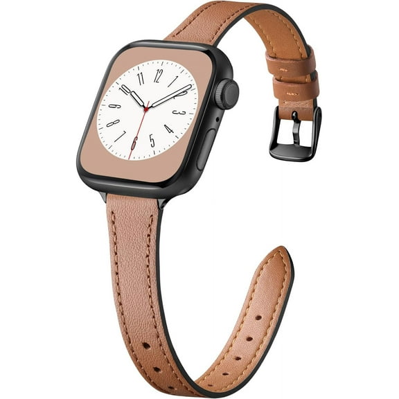 KOMI Slim Leather Band Compatible with Apple Watch Band 40mm 38mm 41mm 42mm 44mm 45mm 49mm Women, Top Grain Genuine Leather Strap Thin Watch Wristband for iWatch Series 9 8 7 6 5 4 3 2 1 SE Ultra 2