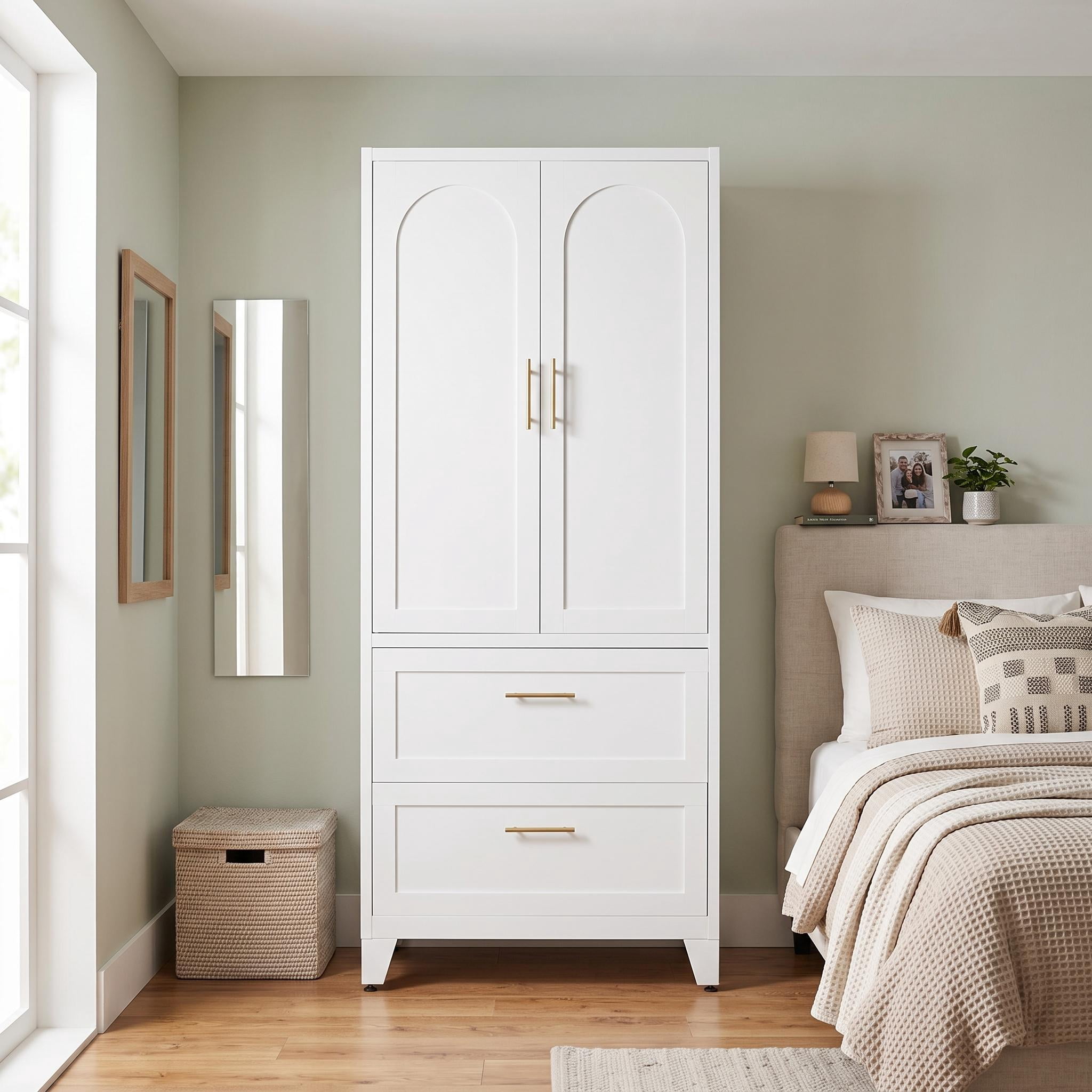 Homy Casa 71" White Armoire Wardrobe Closet with Doors & Drawers for Bedroom, Guest Room, Apartment