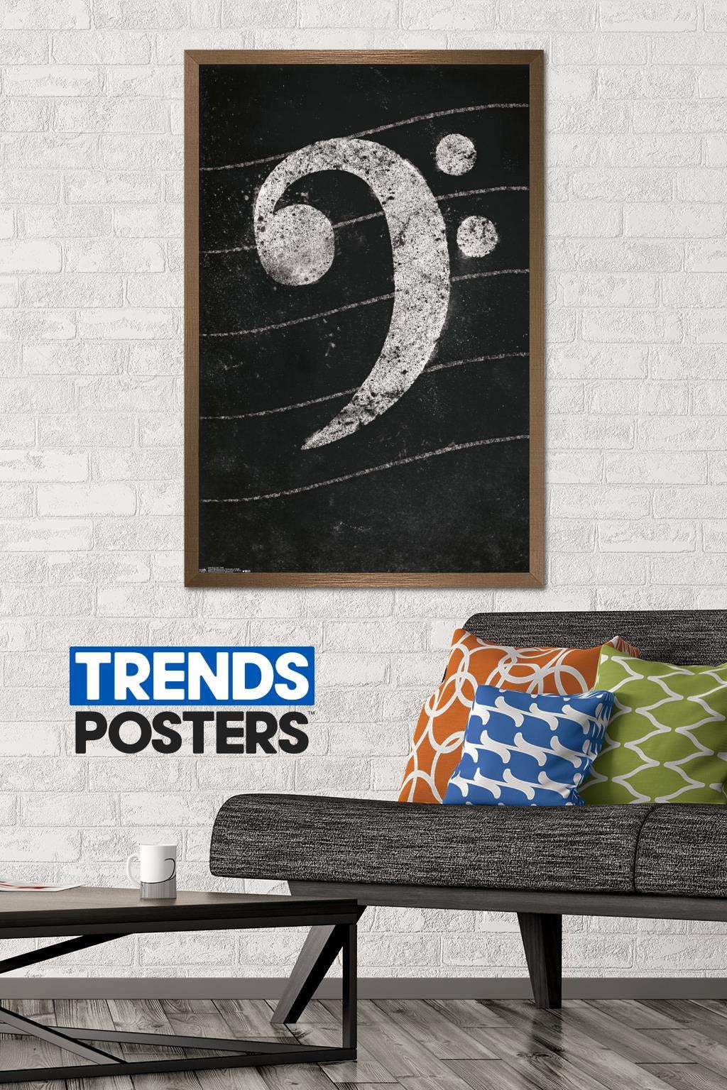 Bass Clef - Chalk Wall Poster, 22.375" x 34", Framed
