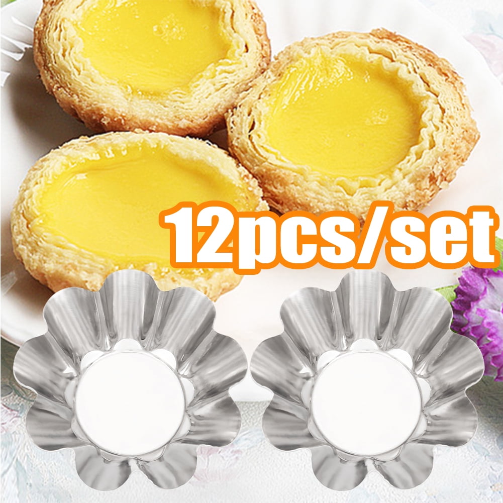 Travelwant 12 Packs Egg Tart Mold Baking Cups Tins,Stainless Steel Mini