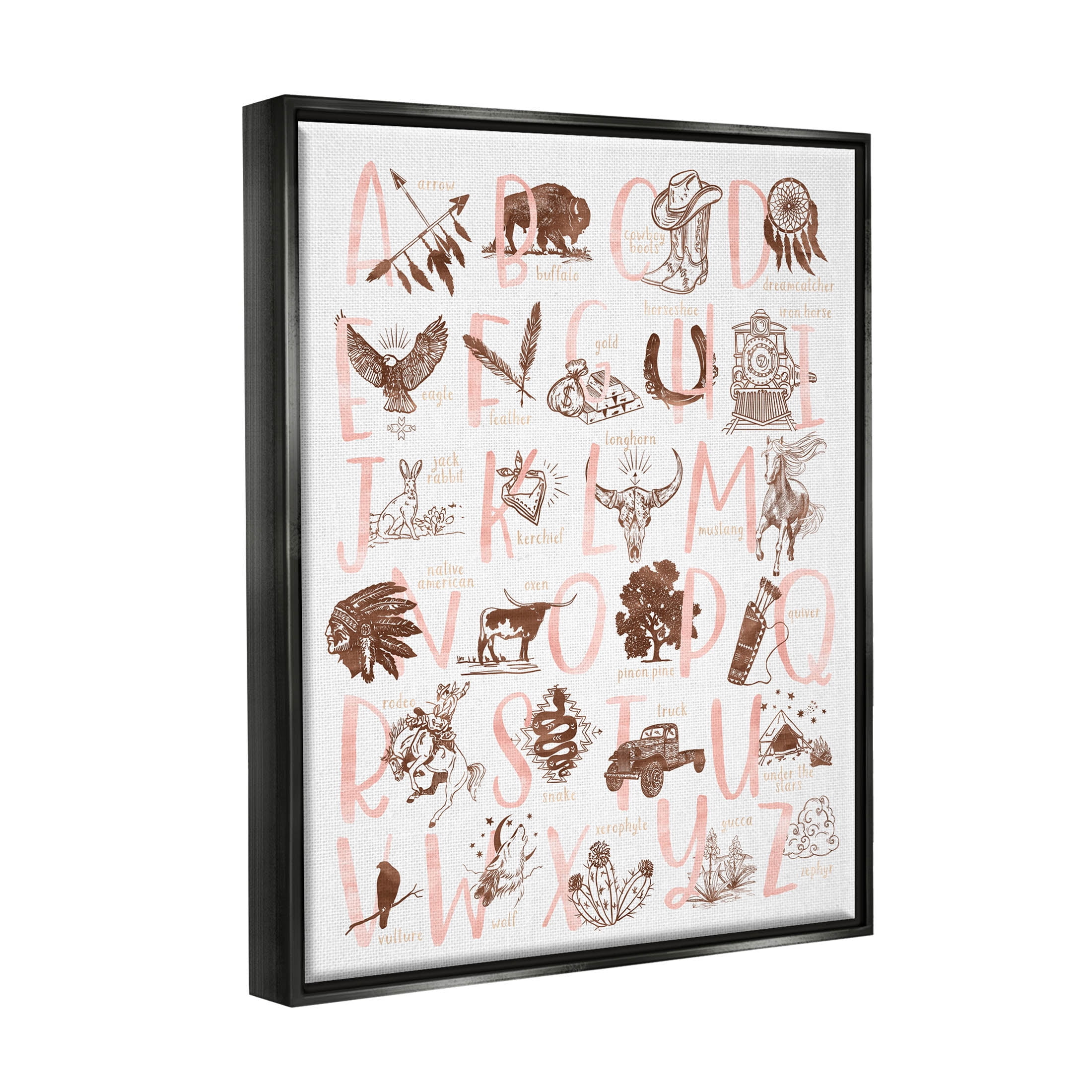 Southwestern Style Alphabet Learning Animals & Insects Graphic Art Jet Black Framed Art Print Wall Art