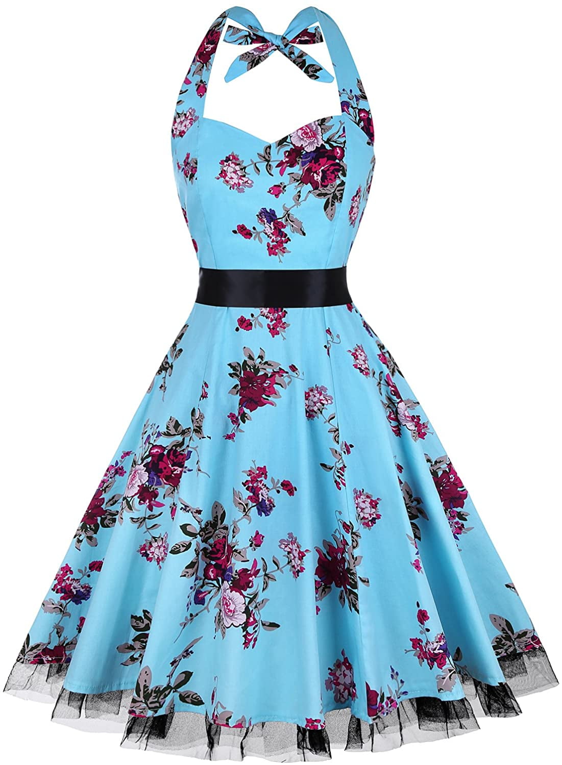 blue floral halter dress