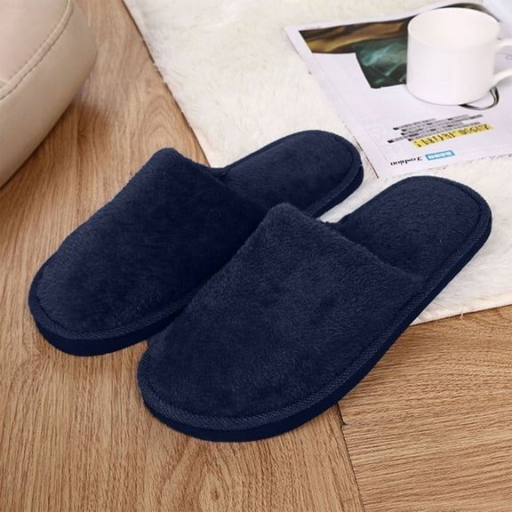 Men‘s Winter Slippers, Plush-Lined Closed-Toe House Shoes with Non-Slip Rubber Sole, Warm & Safe for Indoor, Hardwood Floors, and Cold Weather Navy 44