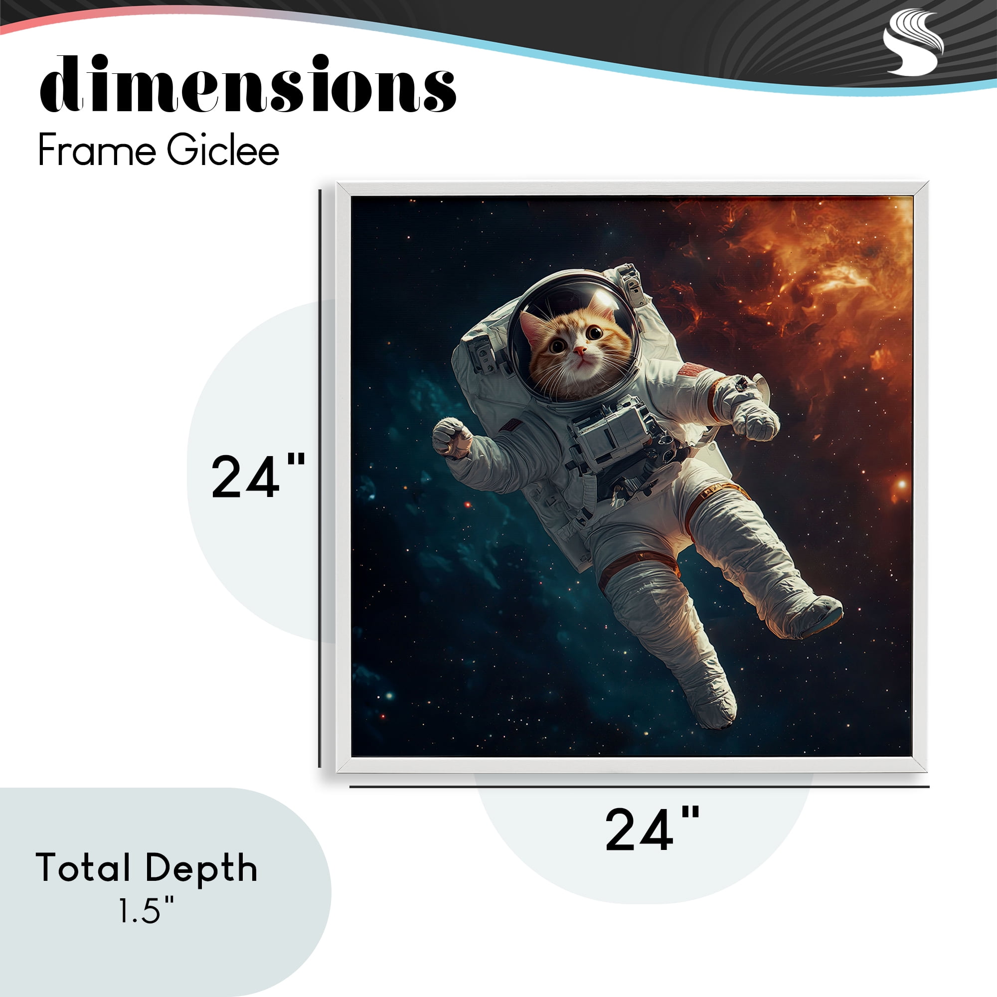 Interstellar Cat Astronaut White Framed Giclee Art, design by Jim Baldwin