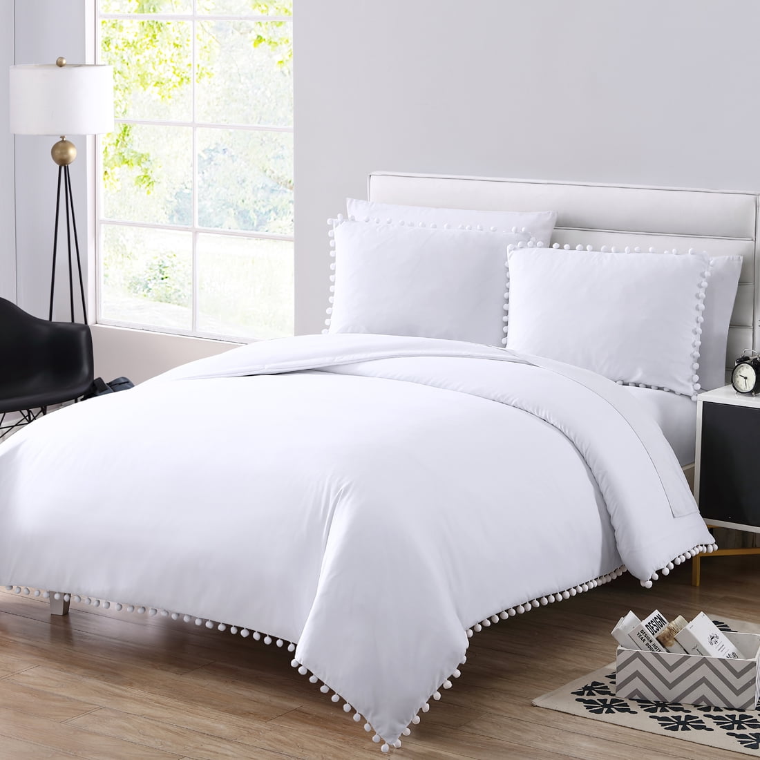 Låse Nogen som helst Amazon Jungle Mainstays 3-Piece White Pom Pom Duvet Cover Set, Full/Queen - Walmart.com