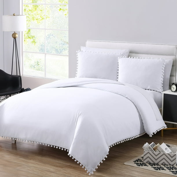 Mainstays 3Piece White Pom Pom Duvet Cover Set, Full/Queen Walmart
