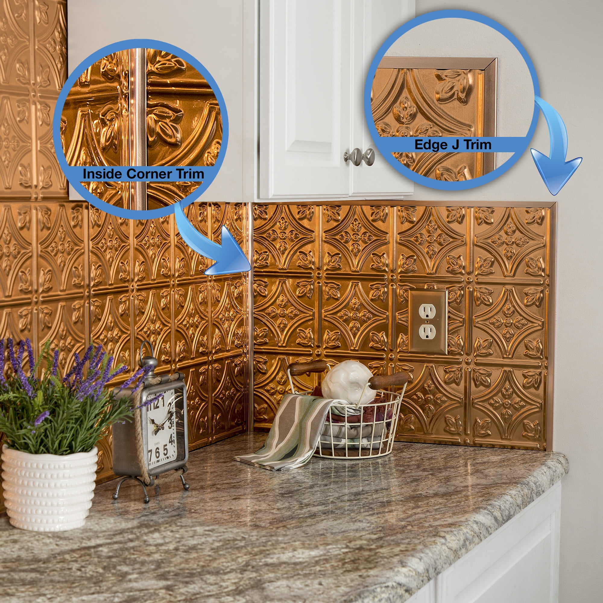 FASÄDE Decorative Vinyl Backsplash Kit, 15 sq ft, Polished Copper, DIY  Renovations - Walmart.com, image size:2000x2000